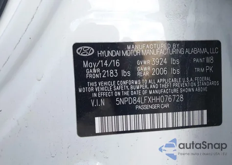 2017 Hyundai Elantra Se z USA, uszkodzony, nr VIN 5NPD84LFXHH076728